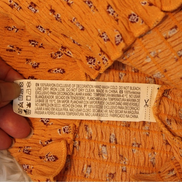 Forever 21 Orange Ditsy Floral Smock Dolman Short Sleeve Blouse Women’s Top Sz M - Picture 8 of 13